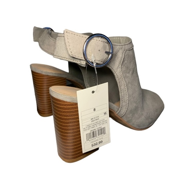 SHOES Light Gray Suede Open Toe High Heel Open Heel Shoe 3.5 Inch Chunky Heel - Picture 2 of 10